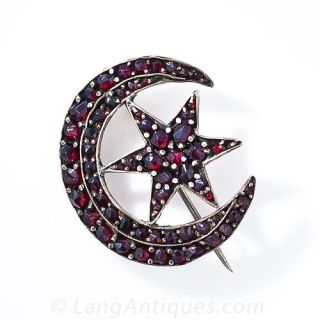 Bohemian Garnet Antique Crescent Pin