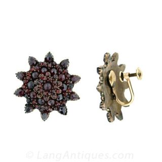Bohemian Garnet Cluster Clip Earrings