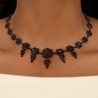 Bohemian Garnet Flower and Grape Cluster Necklace