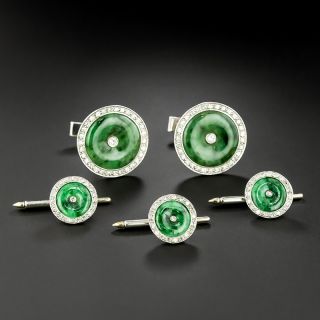 Boris LeBeau Natural Jade and Diamond Cufflink Set - 3