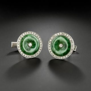 Boris LeBeau Natural Jade and Diamond Cufflink Set