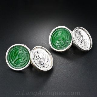 Boucheron Jade and 18K White Gold Cufflinks