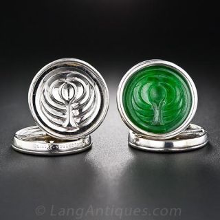 Boucheron Jade and 18K White Gold Cufflinks