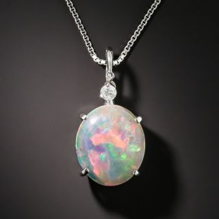 Boulder Opal Platinum Diamond Pendant  - 1