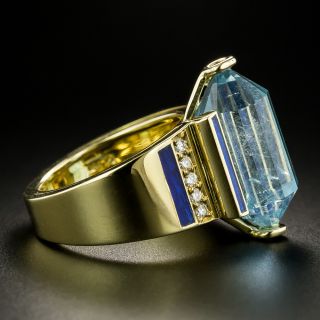 Briolette-Cut Aquamarine, Diamond and Blue Enamel Ring