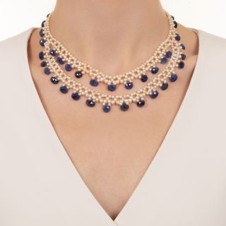 Briolette Sapphire and Pearl Necklace