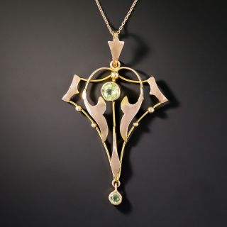 British Art Nouveau Peridot Pendant Necklace - 2