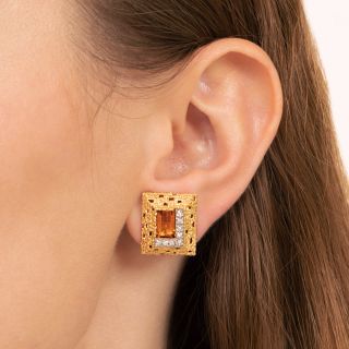 Brutalist/Modernist Citrine and Diamond Earrings by Grima