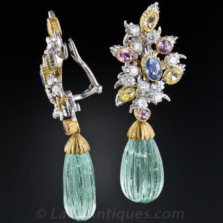 Buccellati Green Beryl, Diamond and Multi-Color Sapphire Earrings