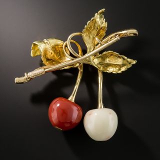 Buccellati Red and White Coral Cherry Brooch