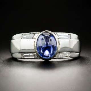 Bullet Cabochon Sapphire and Diamond Ring