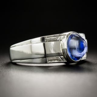 Bullet Cabochon Sapphire and Diamond Ring