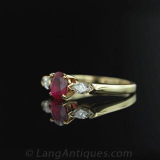 Burma Ruby and Marquise Diamond Ring