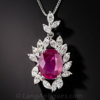 Burmese 7.71 Carat Ruby and Diamond Pendant - 1