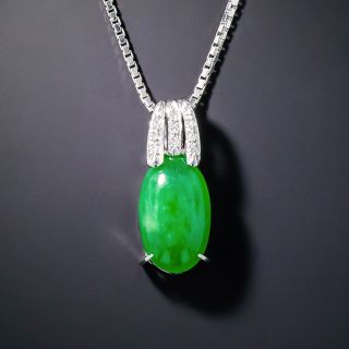 Burmese Oval Jadeite and Diamond Pendant - 3