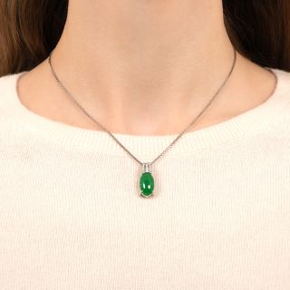 Burmese Oval Jadeite and Diamond Pendant