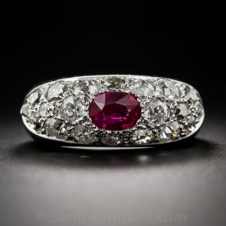 Burmese Ruby and Diamond Art Deco Ring