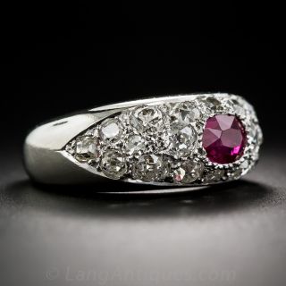 Burmese Ruby and Diamond Art Deco Ring