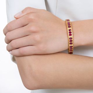 Burmese Ruby and Diamond Hinged Bangle Bracelet