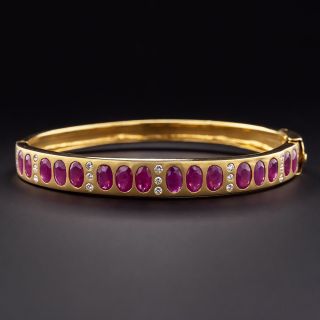 Burmese Ruby and Diamond Hinged Bangle Bracelet - 1