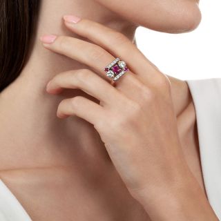 Burmese Ruby and Diamond Three-Stone Ring