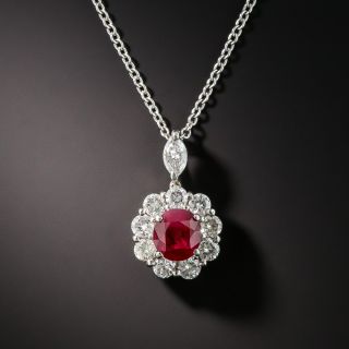 Burmese Ruby Platinum Diamond Pendant - 1