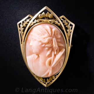 C.D. Peacock Art Nouveau Coral Cameo Pin/Pendant
