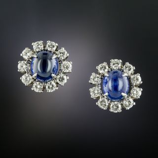 Cabochon Ceylon Sapphire and Diamond Earrings - 3