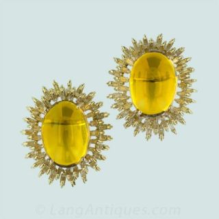 Cabochon Citrine and Diamond Earrings