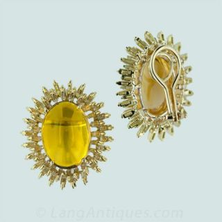 Cabochon Citrine and Baguette Diamond Earrings