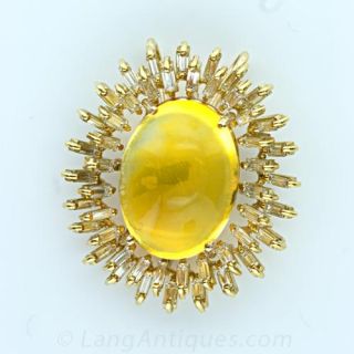 Cabochon Citrine and Baguette Diamond Pendant Main View