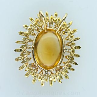 Cabochon Citrine and Baguette Diamond Pendant