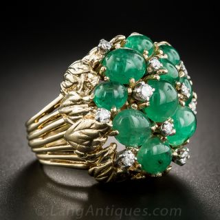 Cabochon Emerald and Diamond Cocktail Ring