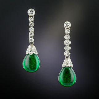 Cabochon Emerald and Diamond Drop Earrings  - 3