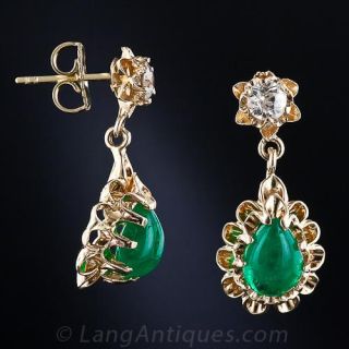 Cabochon Emerald and Diamond Drop Earrings