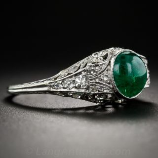 Cabochon Emerald and Diamond Early Art Deco Ring