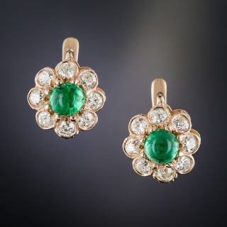 Cabochon Emerald and Diamond Earrings