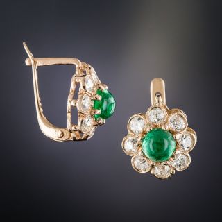 Cabochon Emerald and Diamond Earrings