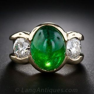 Cabochon Emerald and Diamond Ring