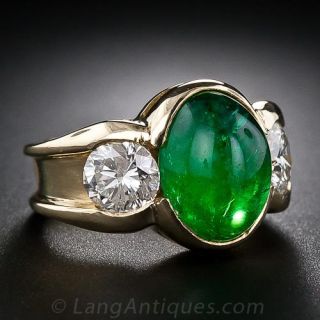 Cabochon Emerald and Diamond Ring