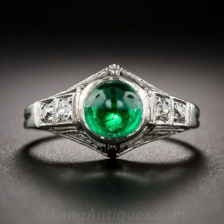 Cabochon Emerald Art Deco Ring