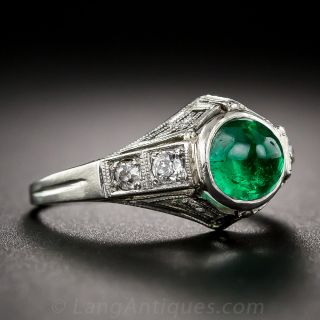 Cabochon Emerald Art Deco Ring