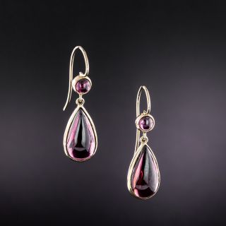 Cabochon Garnet Dangle Earrings  - 2