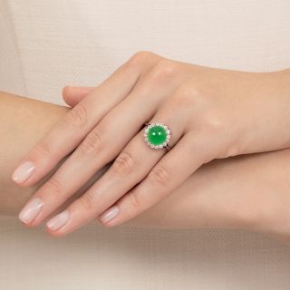 Cabochon Jade and Diamond Halo Ring