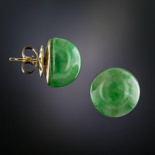 Mid-Century Cabochon Natural Jade Earrings