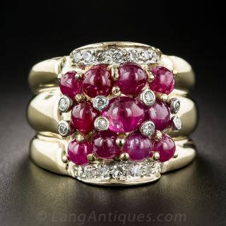 Cabochon Ruby and Diamond Cocktail Ring