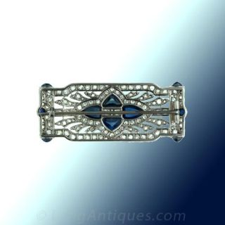 Cabochon Sapphire and Diamond Brooch