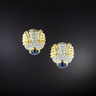 Cabochon Sapphire and Diamond Earrings - 5