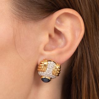 Cabochon Sapphire and Diamond Earrings