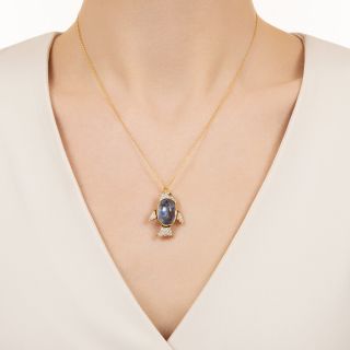 Cabochon Sapphire and Diamond Fish Pendant/Brooch